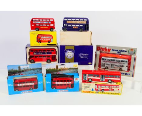 Dinky - Corgi - Lone Star - Budgie - A group of boxed bus modes including Single Decker Bus # 283, Queen's 75th Birthday Bus 