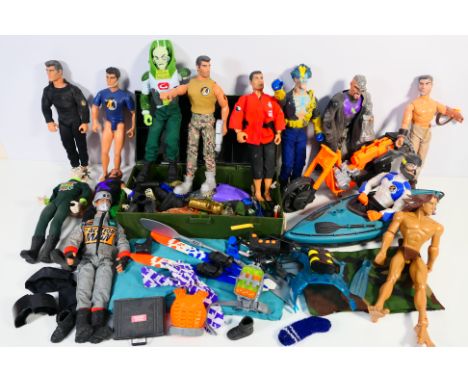 Hasbro - Action Man - A collection of unboxed modern Action Men figures with motorcycle, canoe and a footlocker with clothing