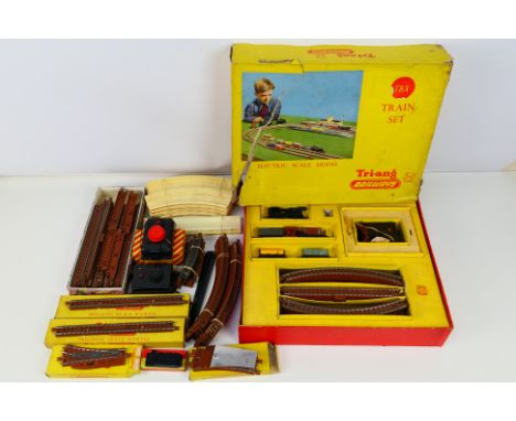 Tri-ang - A boxed TT gauge TBX Train Set with steam locomotive and wagons and also some extra unboxed track sections, a boxed