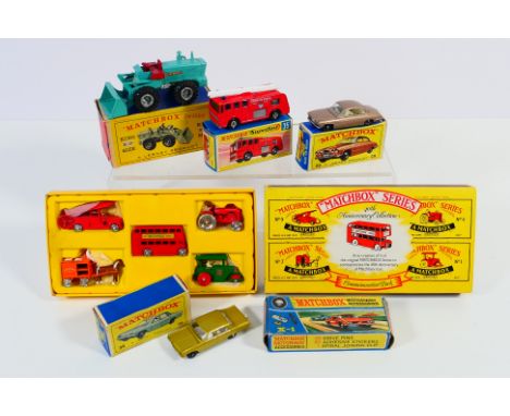 Matchbox - A group of boxed vehicles and and Accessory pack including Jaguar Mk X # 29, Merryweather Fire Engine # 35, Avelin