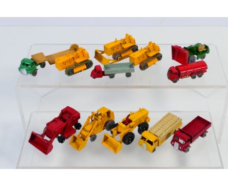 Matchbox - An unboxed group of vehicles including Bedford Low Loader (95mm) # 27, Albion Chieftain Cement Lorry # 51, Aveling