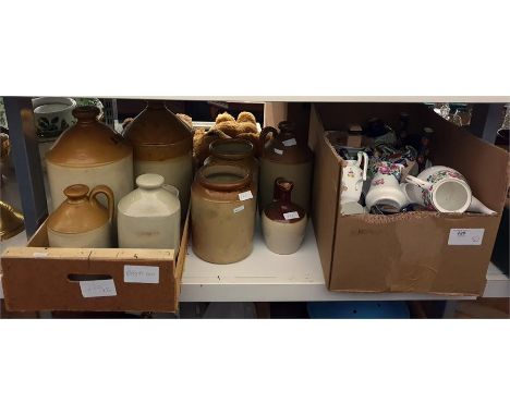 Quantity of various stoneware jars and flagons, stoneware hot water bottle, quantity of assorted ceramics including Crown Sta