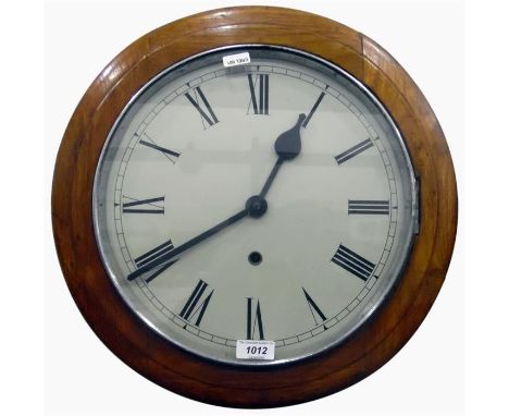 19th century style stained beech wall clock with enamel dial, Roman numerals, eight-day movement, 40cm diameter   