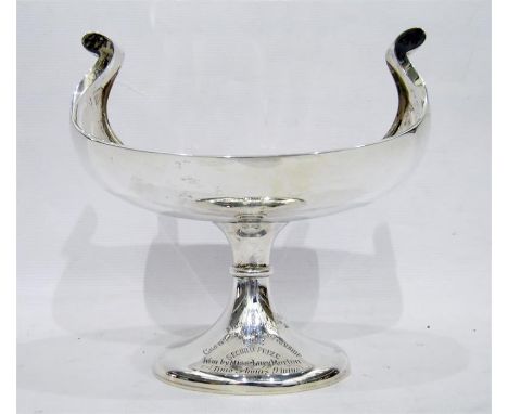 Silver boat-shaped trophy pedestal dish engraved 'Morecambe Cross Bay Championship 1922, second prize won by Miss Lucy Morton