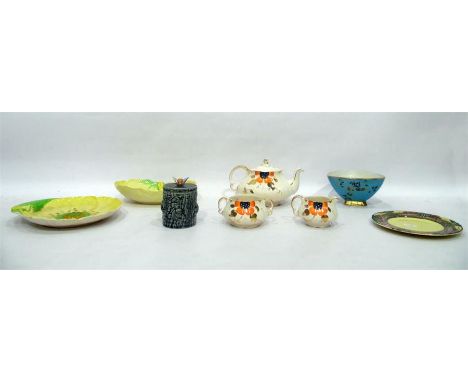 Carltonware dish and plate, a honeypot, a three-piece teaset and a Bavaria Hertacraft bowl (8)   