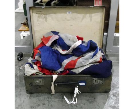 Quantity of flags and collectable items to include glasses, door handles, trinket boxes, keys, leather belts and straps in a 