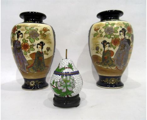 Pair of Japanese vases, a cloisonne pear-shaped trinket dish on stand and a Japanese table cabinet (4)   