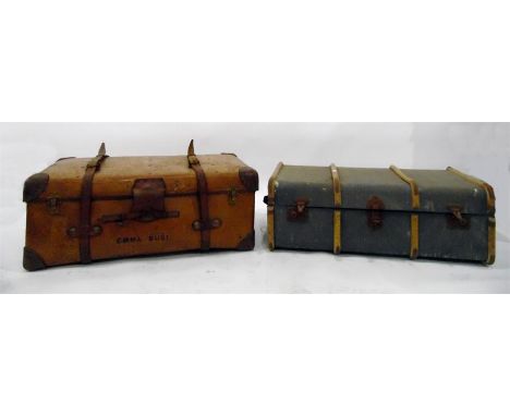 Vintage full leather trunk with a canvas and wood banded school trunk (2)   