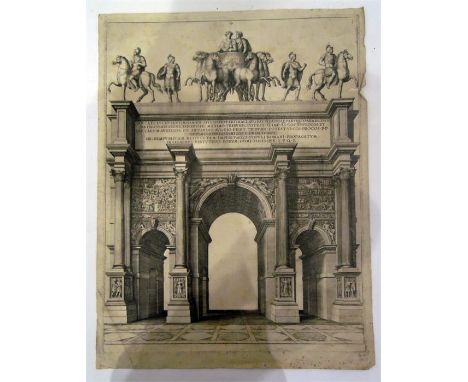 Possibly by Jan van Goeree (1670-1731)  Engraving  Triumphal arch of Septimus Severus, Rome (Emperor 193 to 213) known as Car