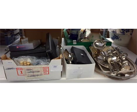 Large quantity of stainless steel flatware and silver plated flatware including Kings pattern soup ladle, condiments, trays, 