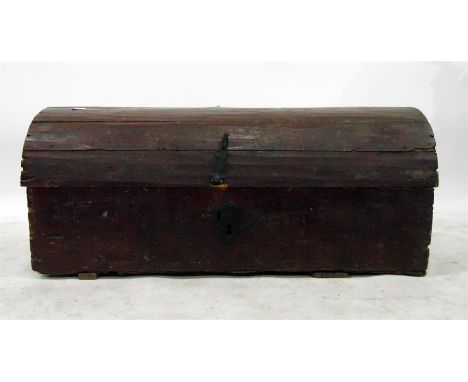18th/19th century dome-topped trunk with iron carrying handles and strap type lock, 105cm wide   