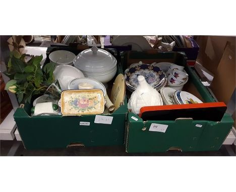 Quantity of assorted ceramics including Royal Worcester, faux roses, large white soup tureen, etc (2 boxes)   