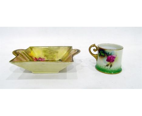 Royal Worcester cabinet cup, rose decorated, numbered to base 282 H10-67 and a Royal Winton trinket dish, floral decorated (2