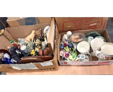 Large quantity of ornaments including Sherratt & Simpson, Royal Worcester, commemorative mugs, green jasperware, etc (2 boxes