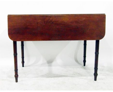 19th century mahogany drop-flap table with frieze drawer, on ring turned tapering legs, width 99cm   