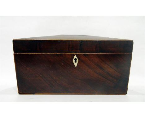 Regency mahogany sarcophagus-shaped tea caddy having fitted interior and glass bowl, 32cm wide   