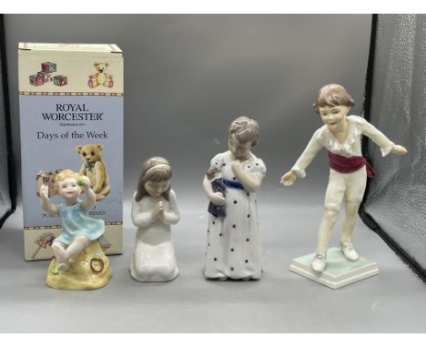 Royal Worcester - Days Of The Week - Sunday Boy, Royal Copenhagen - Girl with Doll, Royal Copenhagen - Little Girl Praying, a