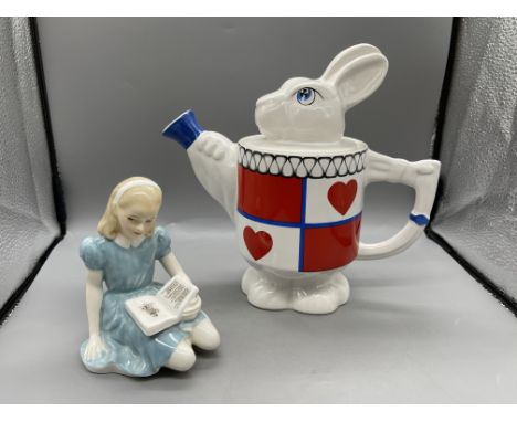 Rare Wade - Alice in Wonderland - White Rabbit Teapot, and Royal Doulton - Alice HN2158