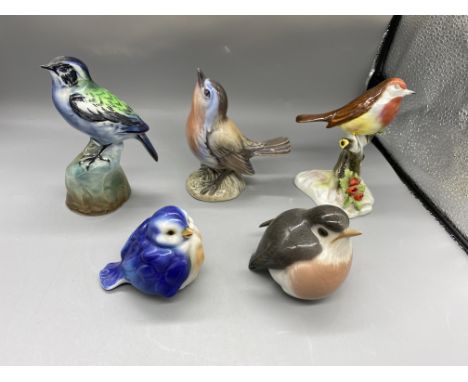 Five Bird Figures to include Shelley, Royal Doulton, Dahl Jensen and Royal Copenhagen 
Great Condition, No Damage