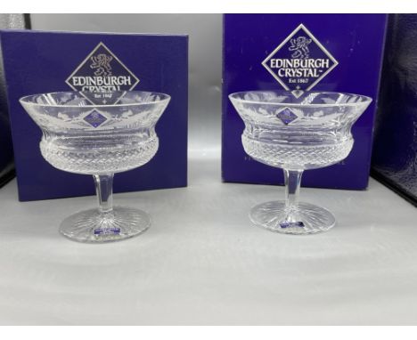 Two Edinburgh Cut Crystal Etched Thistle Pattern Peach Melba Dessert Glasses
Good condition, undamaged