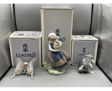 Boxed Lladro - Spring Is Here 5223, Boxed Lladro - From Nature's Palette 6703, Boxed Lladro - Cat and Mouse 5236 (chipped to 