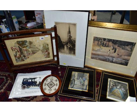 ENGRAVINGS AND PRINTS etc, to include 'Rouen' by Percy Westwood, a Continental scene indistinctly signed, 'The Little Godpare