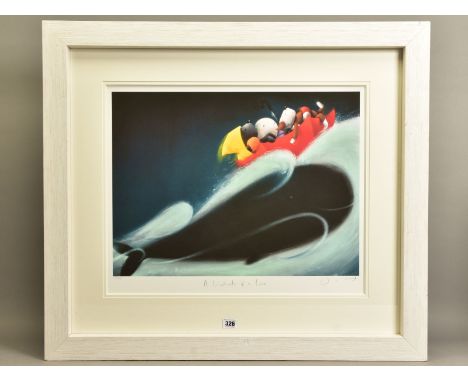 DOUG HYDE (BRITISH 1972) 'A WHALE OF A TIME' a limited edition print 140/395, dogs, an umbrella and a whale, signed to bottom