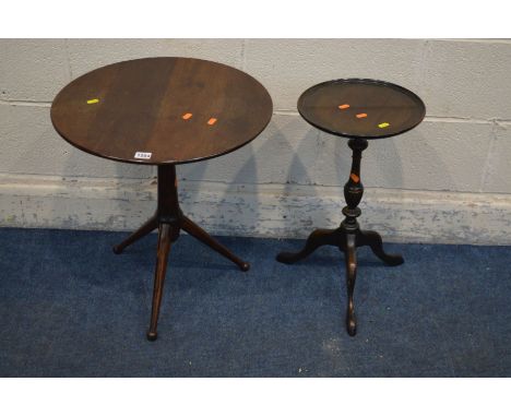 AN OAK SPUTNIK STYLE CIRCULAR TRIPOD TABLE together with a mahogany wine table (2)