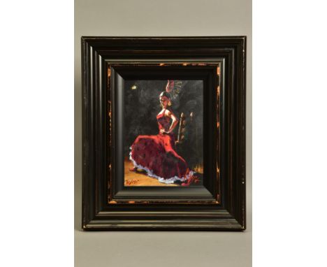 FABIAN PEREZ (ARGENTINA 1967) 'STUDY FOR CELINA WITH ALBANICO III', a limited edition print of a female dancer in red dress, 