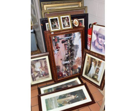 A QUANTITY OF FRAMED PRINTS, ETC, to include three Christa Kieffer nostalgic Parisian views, two Marcus Stone female portrait