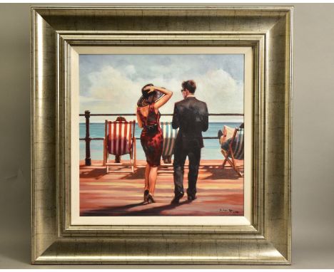 MARK SPAIN (BRITISH CONTEMPORARY) 'TREADING THE BOARDS', a limited edition print of figures on a promenade, 87/195, signed bo