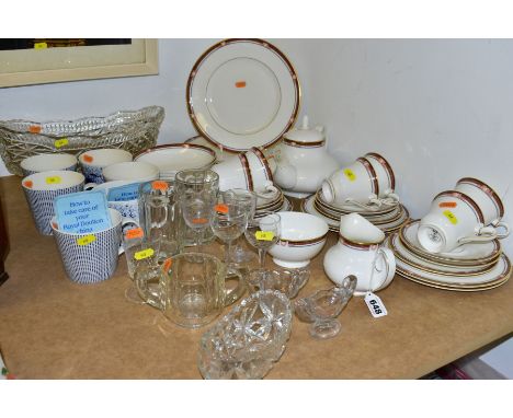 A GROUP OF CHINA, CERAMICS, GLASSWARE AND A PICTURE to include Paragon China for Debenhams, 'Delphi' pattern part dinner and 