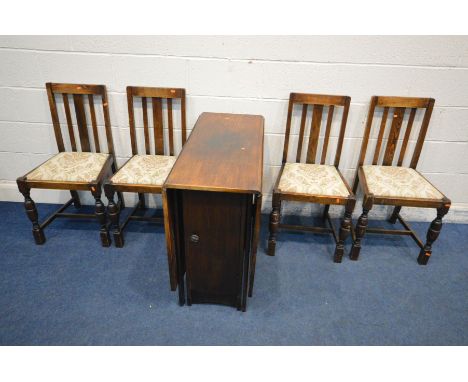 AN OAK GATE LEG TABLE and four chairs (5)