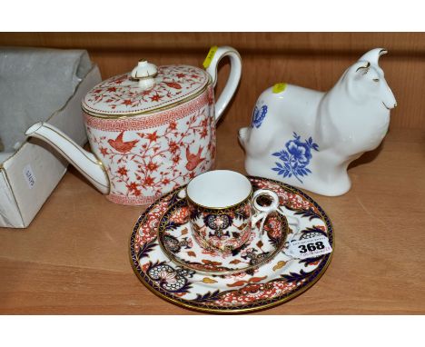 A SMALL GROUP OF ROYAL CROWN DERBY, comprising an Imari (383 pattern) coffee cup and saucer retailed through T.Goode &amp; Co