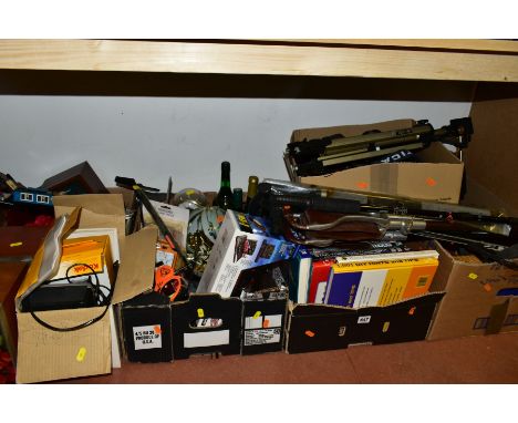 FIVE BOXES AND LOOSE OF CAMERA EQUIPMENT, BOOKS AND MISCELLANEOUS ITEMS, to include Praktica TL3, Canon Zoom X L, boxed Kodak