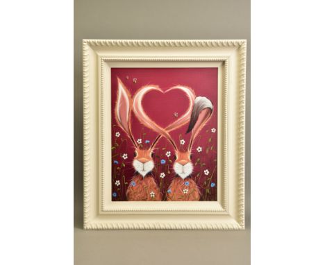 JENNIFER HOGWOOD (BRITISH 1980) 'SHARE THE LOVE', a limited edition print of two hares 4/125, signed bottom right, no certifi