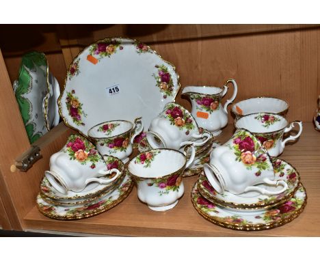 ROYAL ALBERT 'OLD COUNTRY ROSES' TEAWARES, comprising cake/sandwich plate, milk jug, sugar bowl, six teacups, six saucers (sl