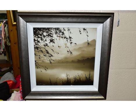 JOHN WATERHOUSE (BRITISH CONTEMPORARY) a limited edition print 134/195, a misty view across a lake, signed bottom left, with 