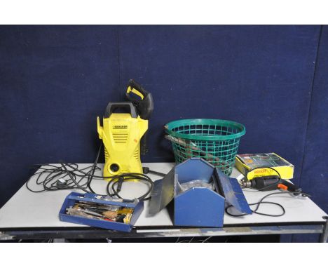 A KARCHER K2 COMPACT JET WASH (crack to outlet pipe) , Bosch Heat Gun, a Black and Decker Drill (all PAT pass and working unl