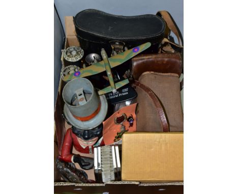 A QUANTITY OF MISCELLANEOUS ITEMS, to include cased Coronet 020 box camera, a P &amp; B Audax folding camera contained in a d