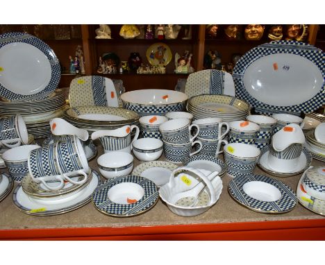 WEDGWOOD 'SAMURAI' DINNER WARES, comprising four meat plates, lengths 39cm x 2 and 35.5cm x 2, bowl (chip to base) width 25cm