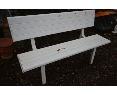 A PLASTIC SLATTED STYLE GARDEN BENCH, length 134cm
