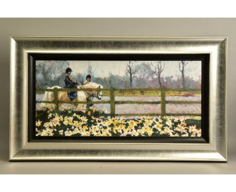 ROLF HARRIS (AUSTRALIA 1930) 'RIDING IN THE SPRING', a limited edition print of a child riding a pony, 13/195, signed bottom 