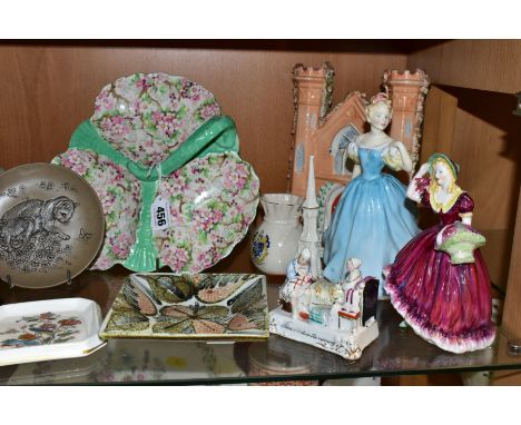 A GROUP OF CERAMIC ORNAMENTS, PLATES, ETC, to include a Shelley 'Maytime' hors d'oeuvre dish, Royal Doulton figure 'Enchantme