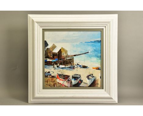 TOM BUTLER (BRITISH CONTEMPORARY) 'REFLECTIONS, SENNEN COVE', a limited edition hand embellished print 80/195, a Cornish harb