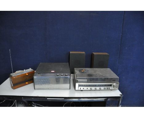 A VINTAGE SANYO G1004 MUSIC CENTRE (PAT pass and fully working order) with a pair of matching speakers, a HMV 2004 Record Pla