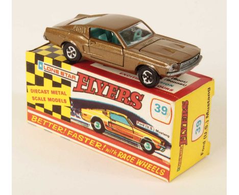 Lone Star Flyers 39 Ford Mustang - metallic brown body, clear windows, light blue interior, metallic silver base, 5-spoke nar