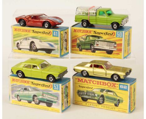 Matchbox Superfast Group of 4 x Early 1970's issue Cars &amp; Pick-up Trucks - (1) 41a Ford GT40 - metallic bronze body with 