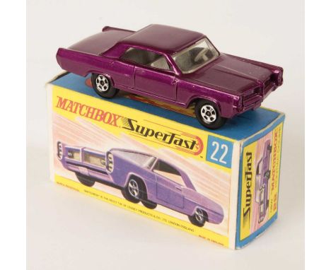 Matchbox Superfast 22a Pontiac GP Coupe - metallic dark purple body without silver grille, light grey interior, gloss black b