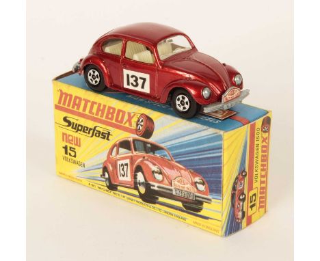 Matchbox Superfast 15a Volkswagen Beetle Rally Car - metallic red body with racing number 137 door labels, Monte Carlo Rally 